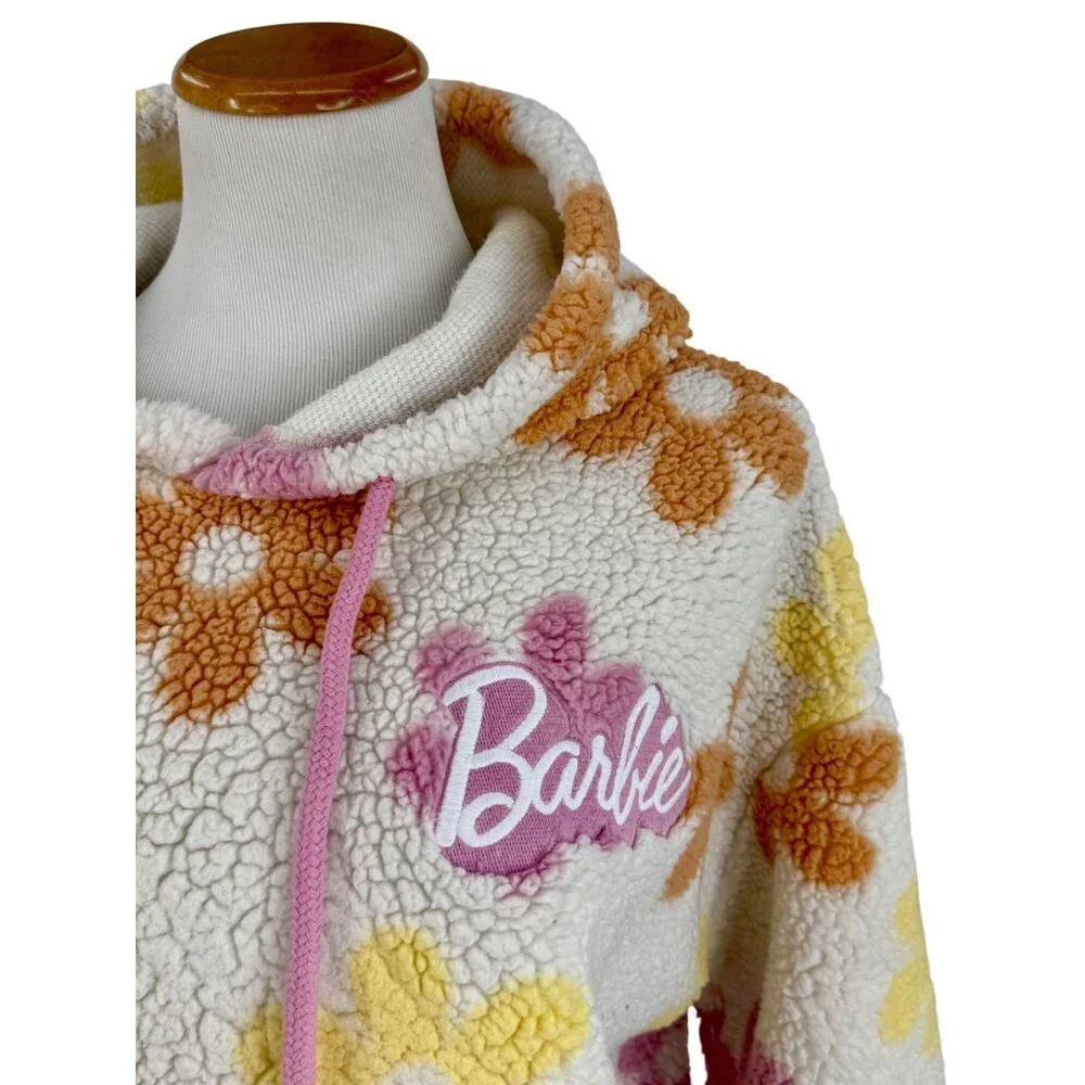Barbie Flower Faux Sherpa Pullover Floral Hoodie Coat | Barbiecore Girlhoodcore - Picture 6 of 16
